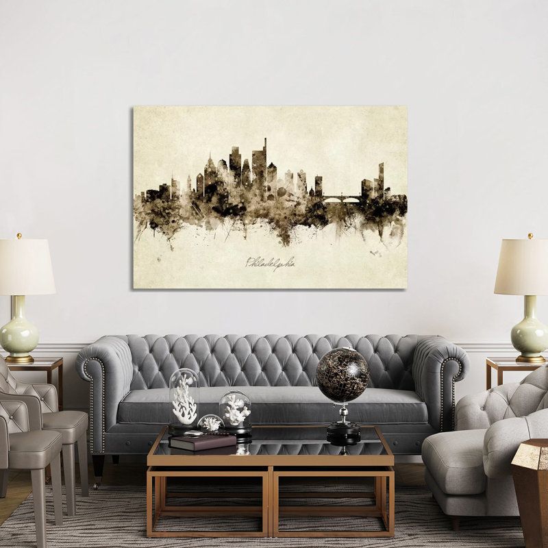 «Philadelphia Pennsylvania Skyline» par Michael Tompsett, impression sur toile tendue, H 40 po x l 60 po x 1,5 po