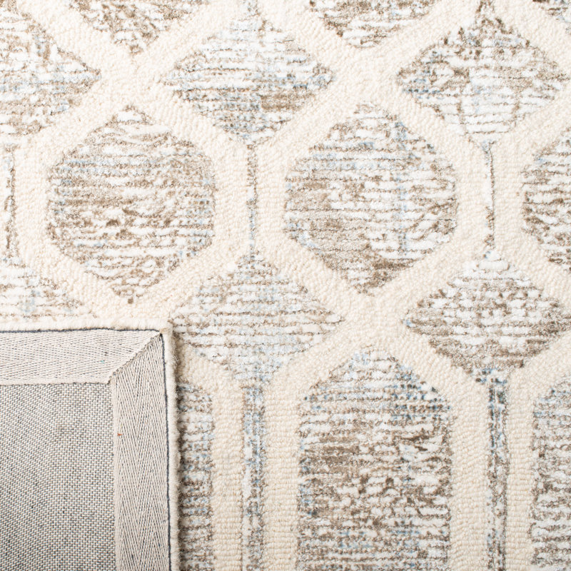 Audreyna 600 Hand Tufted Wool/Viscose Geometric Rug in Gray/Beige, Square 7'