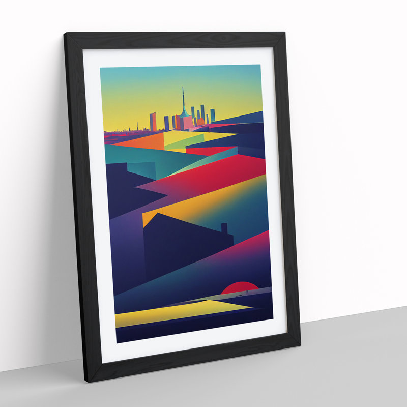 Modern City Skyline Abstract - Single Picture Frame Print, Black Framed, 64cm H x 46cm W x 2cm D