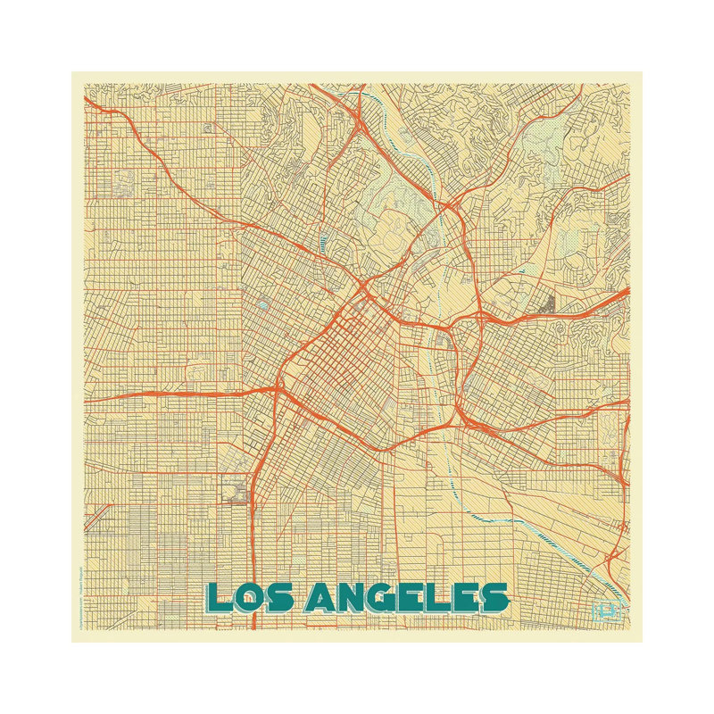 Los Angeles Retro Urban Blueprint Map 1 Piece Wrapped Canvas Wall Art, 45.72 cm H x 45.72 cm W x 1.91 cm D