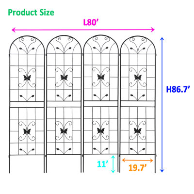 Paquet de 4, treillis antirouille 86,7 po x 19,7 po, support d'escalade extérieur pour jardin, tuyau rond galvanisé noir, support de fleurs double support de plante rouille, noir, rouille pour plantes