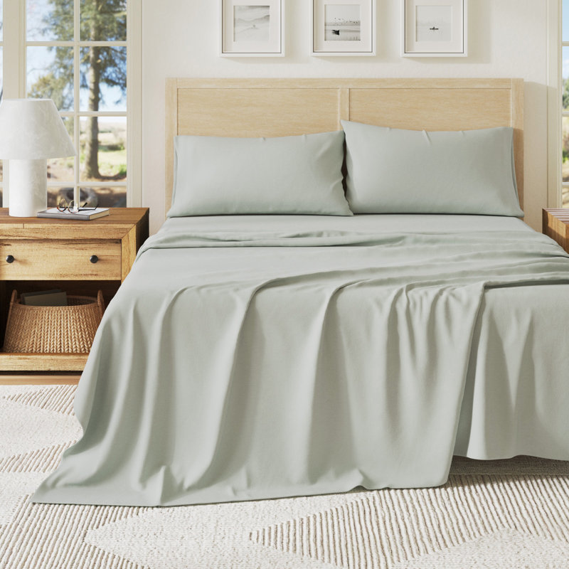 Ultra-Soft Cotton Heathered Melange Jersey Knit Sheet Set, Queen with 2 Pillowcases, Green