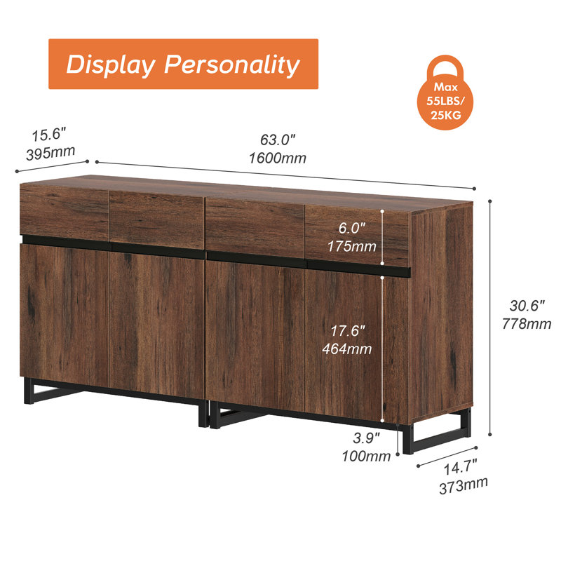 Modern 2-In-1 Accent Cabinet With Shelves - Storage Cabinet For Living Room, Hallway, Entryway, Brown