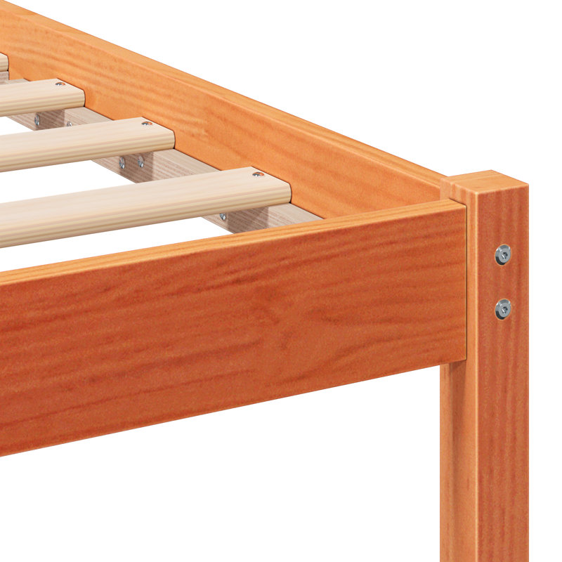With Headboard Wax Solid Pine Wood, European Double (140 x 200 cm), Wax Brown