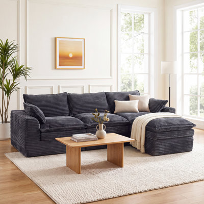 Canapé d'angle modulaire compressé avec méridienne et pouf, canapé rembourré surdimensionné avec assise profonde pour salon