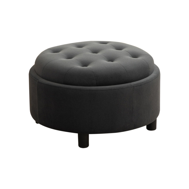 29.33"W Upholstered Round Ottoman, Gray