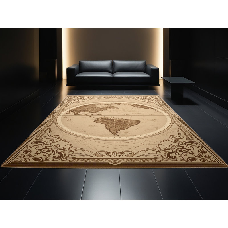 Tapis damassé brun classique et beige lavable à la machine Pavni, 4 x 6