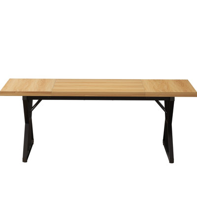 71 Inch Farmhouse Dining Table, Rustic Rectangular Kitchen Table with X-Trestle Metal Legs, Durable Wood Top for Modern Homes