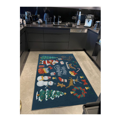 Tapis décoratif multicolore de Noël avec motif de bonhomme de neige multicolore