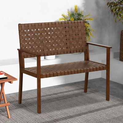 Outdoor All Weather Bench With Solid Rubber Wood Frame And Hand Woven PU Leather by Latitude Run