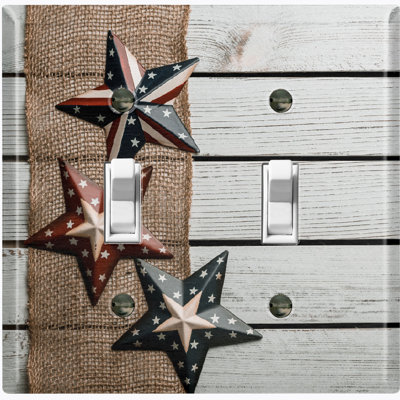 Metal Light Switch Plate Outlet Cover (American Flag Star White Fence - Double Toggle)