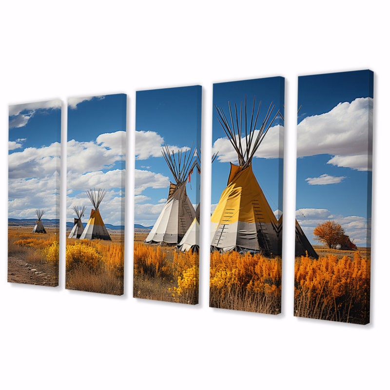" Yellow Native Tipi Path To Spirituality III " 5 - Pieces