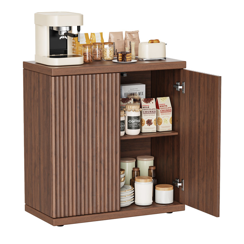 30.9'' W Sideboard Buffet Cabinet With Fluted Doors And Adjustable Shelve, Brown