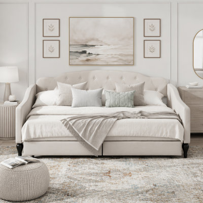 Upholstered Tufted Daybed with Two Storage Drawers
