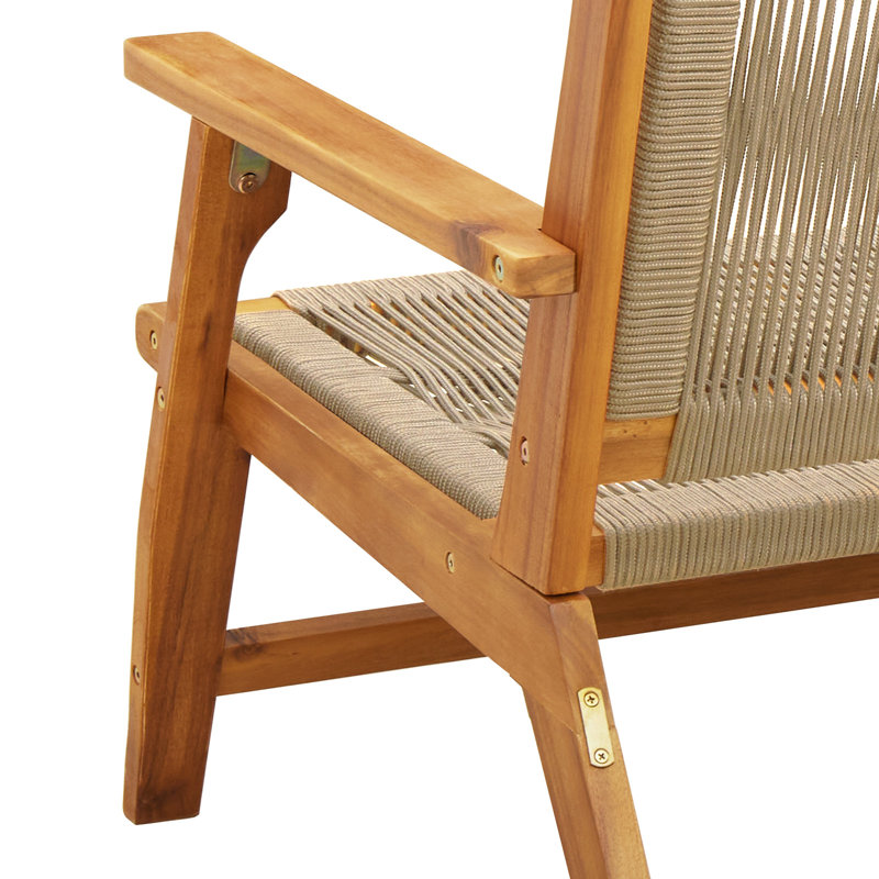 Wood, Rope Medium Ergonomic Outdoor Bench Rectangular, Beige