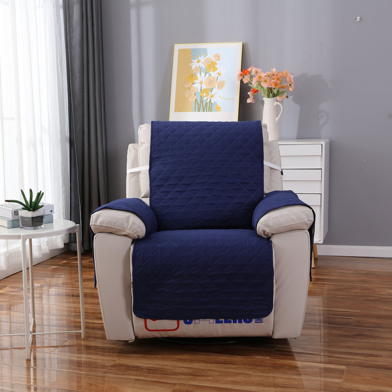 Box Cushion Recliner Slipcover, Navy Blue