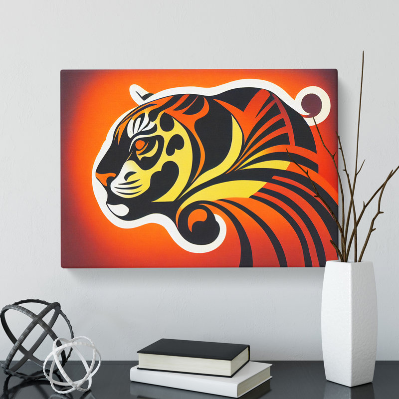 Tiger Art Deco Style Abstract - Wrapped Canvas Print, 35cm H x 50cm W x 3cm D