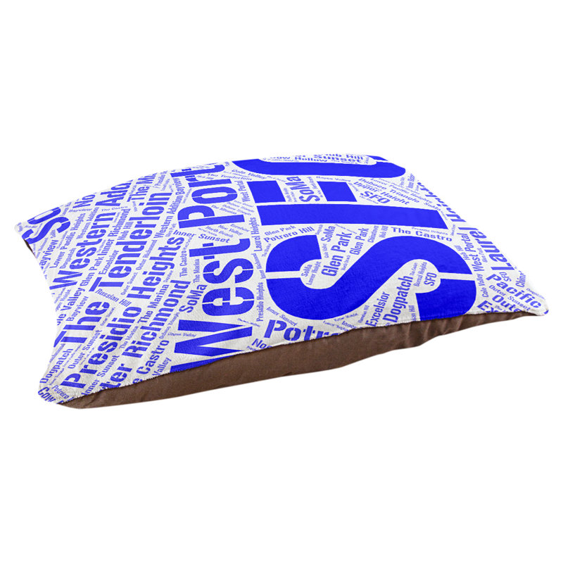 Coussin de chien « districts », Très grand (H 17 po x l 50 po x P 40 po), Bleu, San Francisco