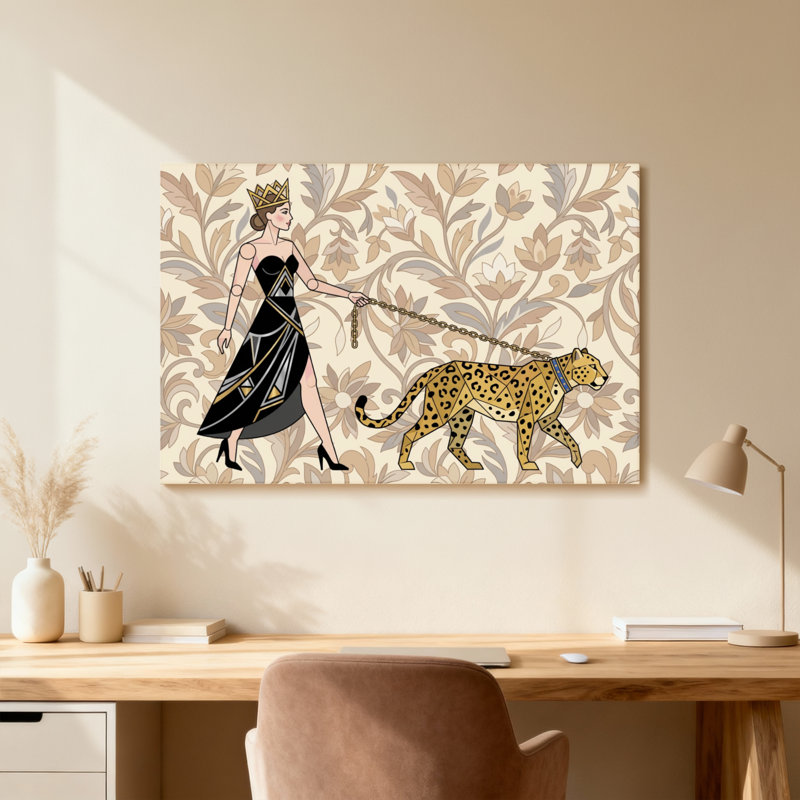 Animaux animaux avec motif léopard en laisse, Toile tendue, Ne s’applique pas, H 20 po x l 30 po