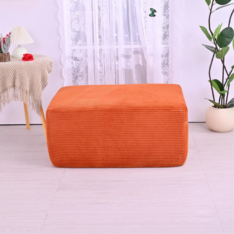 Repose-pieds large carré modulaire avec coins arrondis, tabouret bas rembourré, Corduroy, Orange