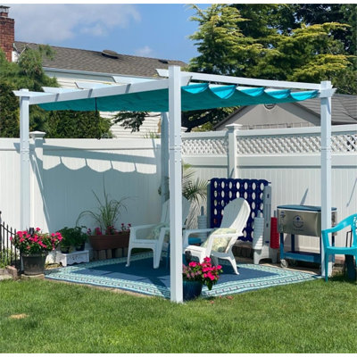 Pergola rétractable d'extérieur 10 pi x 10 pi mauve avec abat-jour pare-soleil en métal pour abri de jardin en métal