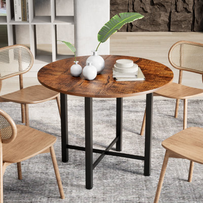 Round Folding Dining Table, 36" Wooden Top With Steel Frame