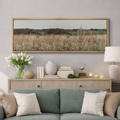 Rustic Wildflower Meadow Landscape Neutral Farm Field Nature Wall Decor for Living Room Bedroom Office Extra Large Pictures Framed Canvas Print Wall Art