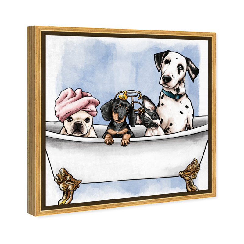 «Bath and Laundry Glam Bathaign Puppies», impression d'art moderne sur toile pour le bain, H 40 pi x l 40 pi x P 1,5 pi