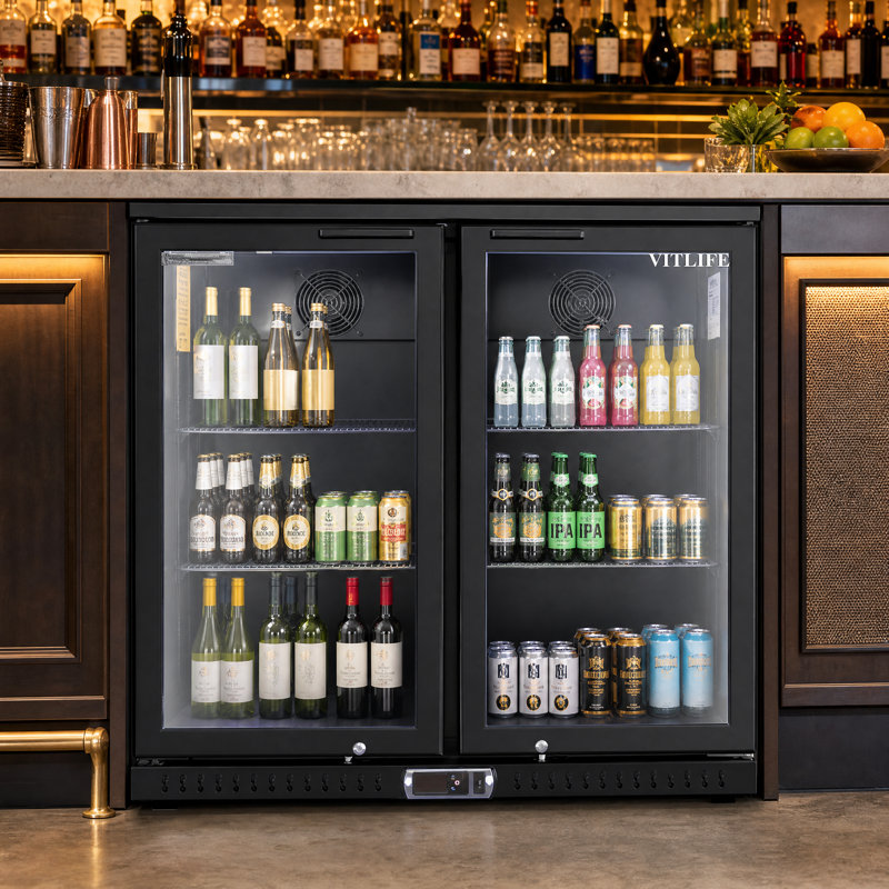 VITLIFE Back Bar Cooler with 2 Glass Doors， Under Counter Beverage Refrigerator with LED,7.5 Cu.Ft.，Counter Height Commercial Bar Fridge for Beer, Wine, Soda in Bar, Restaurant, Home