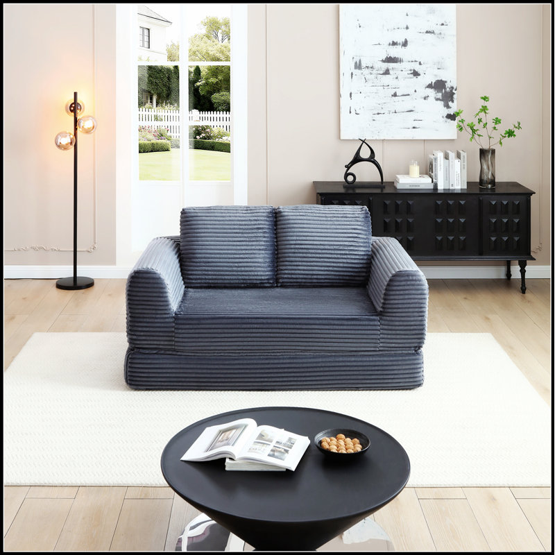Canapé-lit pliant convertible 2-en-1, canapé-lit en velours côtelé moderne avec 2 coussins, causeuse modulaire rembourrée avec lit escamotable Futon