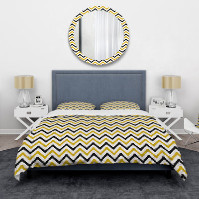 Chevron noir et jaune - ensemble de housse de couette moderne - microfibre de polyester