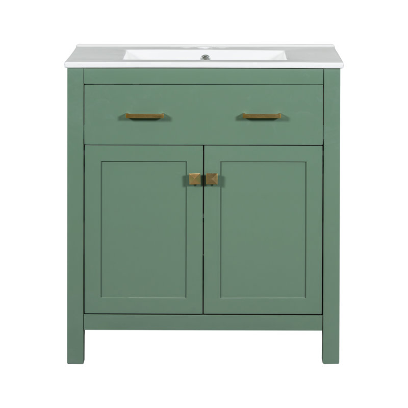 Elegant Storage Solid Wood Modern Bathroom Vanity With Ceramic Sink For Space Optimization