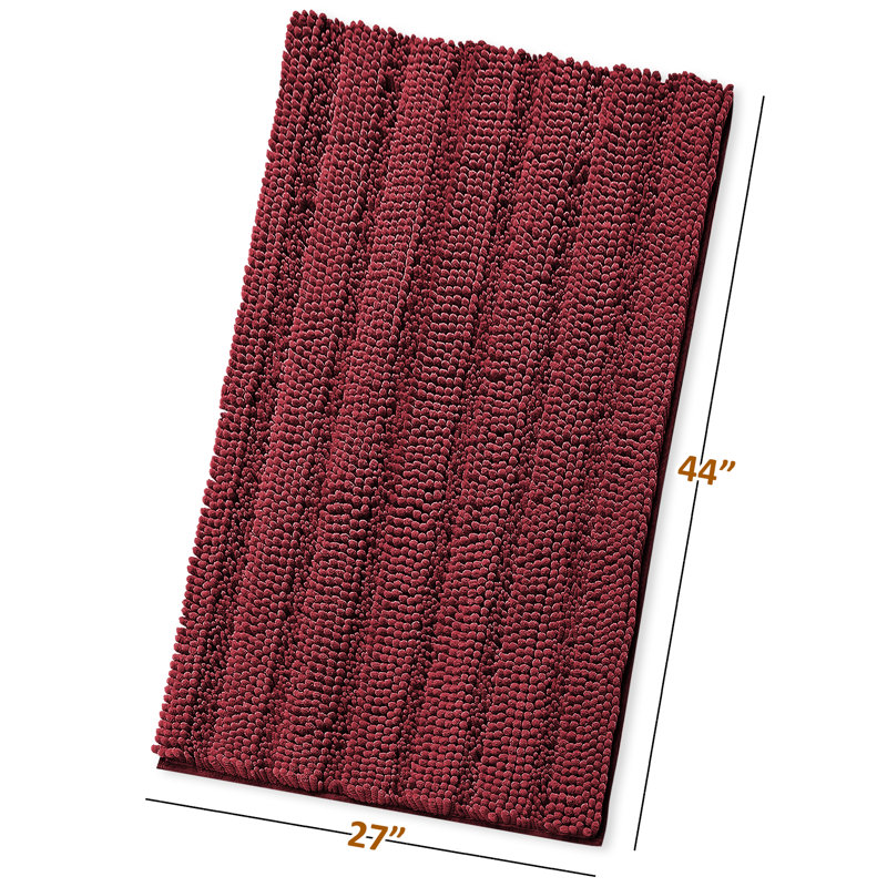 Clara Red Microfiber Chenille Plush Bath Rug