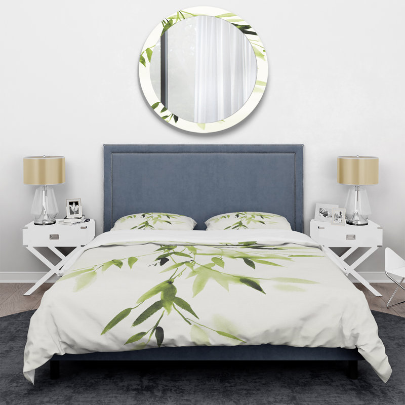 Ensemble de housse de couette floral - Feuilles de bambou simplistes I, Housse de couette double / grand et 2 taies