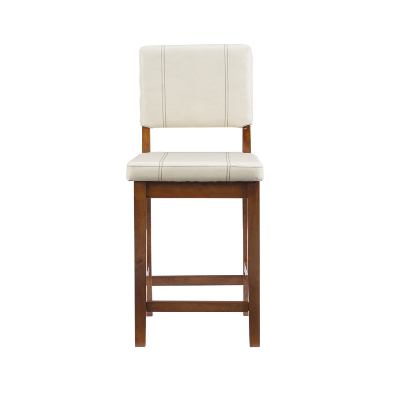 Upholstered Counter Stool with Solid Wood Frame, Counter Stool (24" Seat Height), Cream