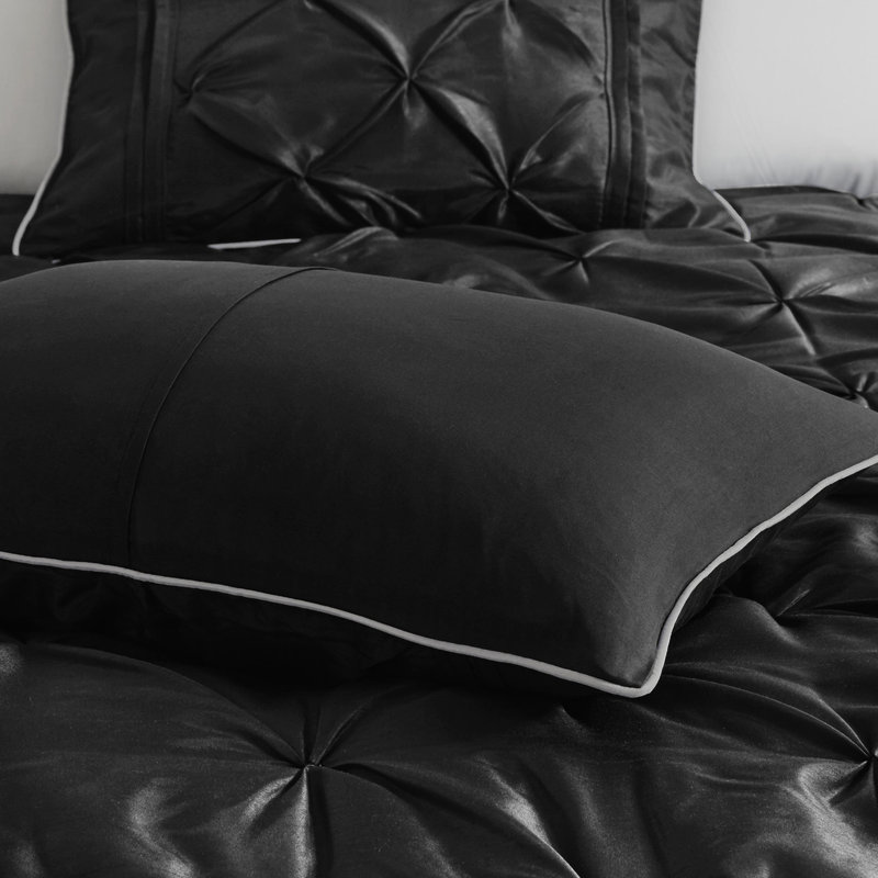 Édredon 7 pièces très grand noir - literie de conception complète lavable à la machine avec édredon, taies décoratives, coussins et garniture de jupe de lit 2 3 coussins, 1 essentiel de chambre à coucher