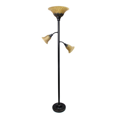 Lampe torchère sur pied 3 lumières Lewistown, bronze, abat-jour ambre, H 71 po