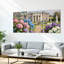 Ensemble de 3 tableaux sur toile tendue « Maison de maître avec jardin d'hortensias ».-1946447878