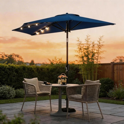 half umbrella patio led PURPLE LEAF 9x12ft with Solar Lights, Rectangular Patio Umbrella, Yard Umbrellas, Navy Blue powered LED lights 15ft Solar Patio Umbrella with