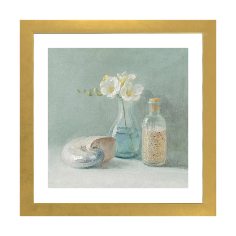 «Freesia Spa» par Danhui Nai - reproduction d'art, H 24 po x l 24 po x p 1 po, Papier encadré doré, Blanc
