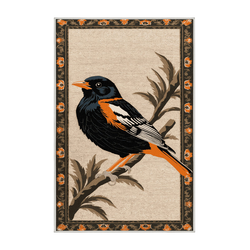 Washable Baltimore Oriole Birds Area Rug, Rectangle 8' x 10'