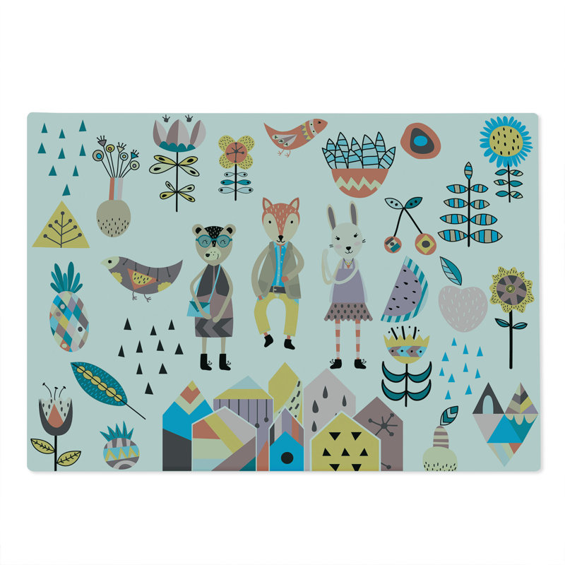 Ambesonne Cartoon Cutting Board Large Size Fox Bunny and Bear Multicolor