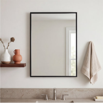 24 x 32 Inch Black Metal Framed Rectangular Wall Mirror with Shatterproof Backing