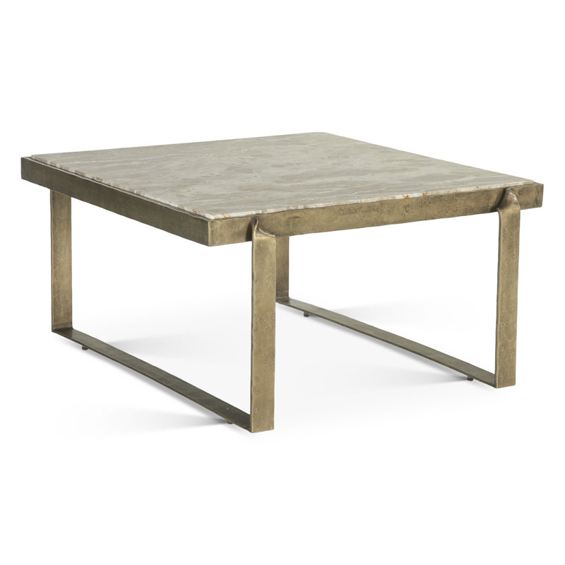 Table basse 32 po avec marbre et laiton antique Gilliland