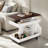 Adjustable End Table With Wheels, 360°rotating Top, Storage Space, Wood Grain Texture And Vertical Striped Design-147989344