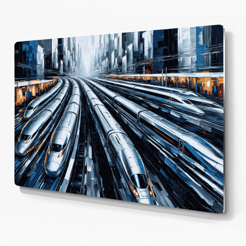 Transport, train moderne à grande vitesse, art mural en métal gris, H 11 po x l 14 po