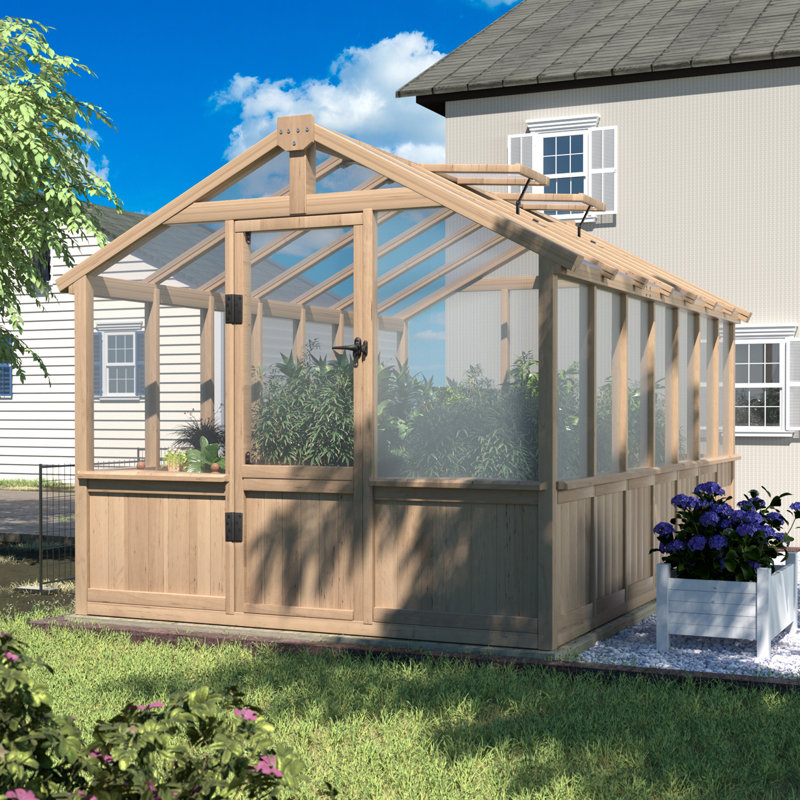 Ourdoor Wooden Polycarbonate Greenhouse 8x14Ft, 90.6" H x 96" W x 166.8" D