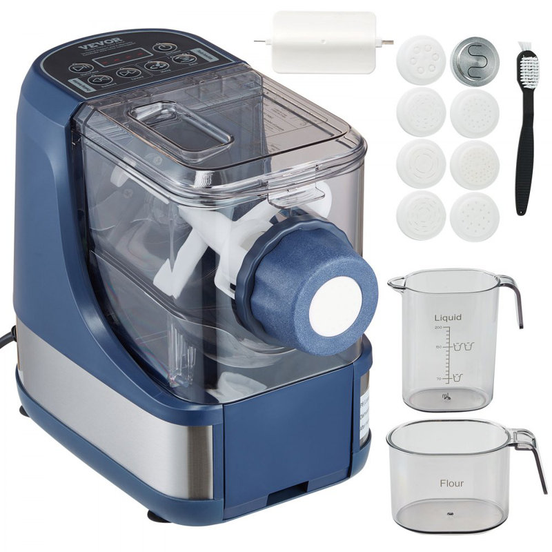 Machine à pâtes électrique, machine à nouilles automatique de 150 W avec 8 formes de pâtes, 4 modes intelligents, machine à pâtes d'une capacité de 500 g avec tasses à mesurer, brosse de nettoyage pour la cuisine domestique