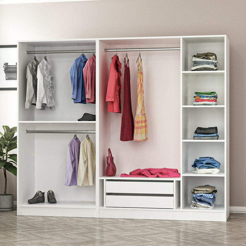 Armoire moderne blanche avec nombreuses tablettes, 88,6 po x 82,7 po x 20,5 po | 100% panneau de particules enduit de mélamine, épaisseur: 0,7 pouce | Conception élégante de couleur unie pour un rangement organisé dans la chambre ou le placard
