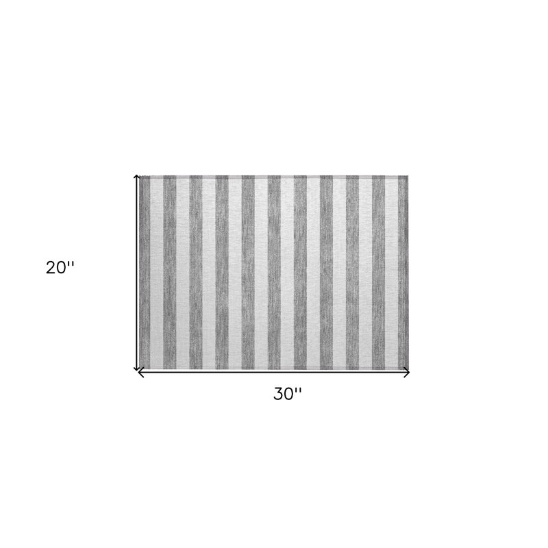 2' X 3' Gray and White Striped Washable Non Skid Indoor Outdoor Area Rug